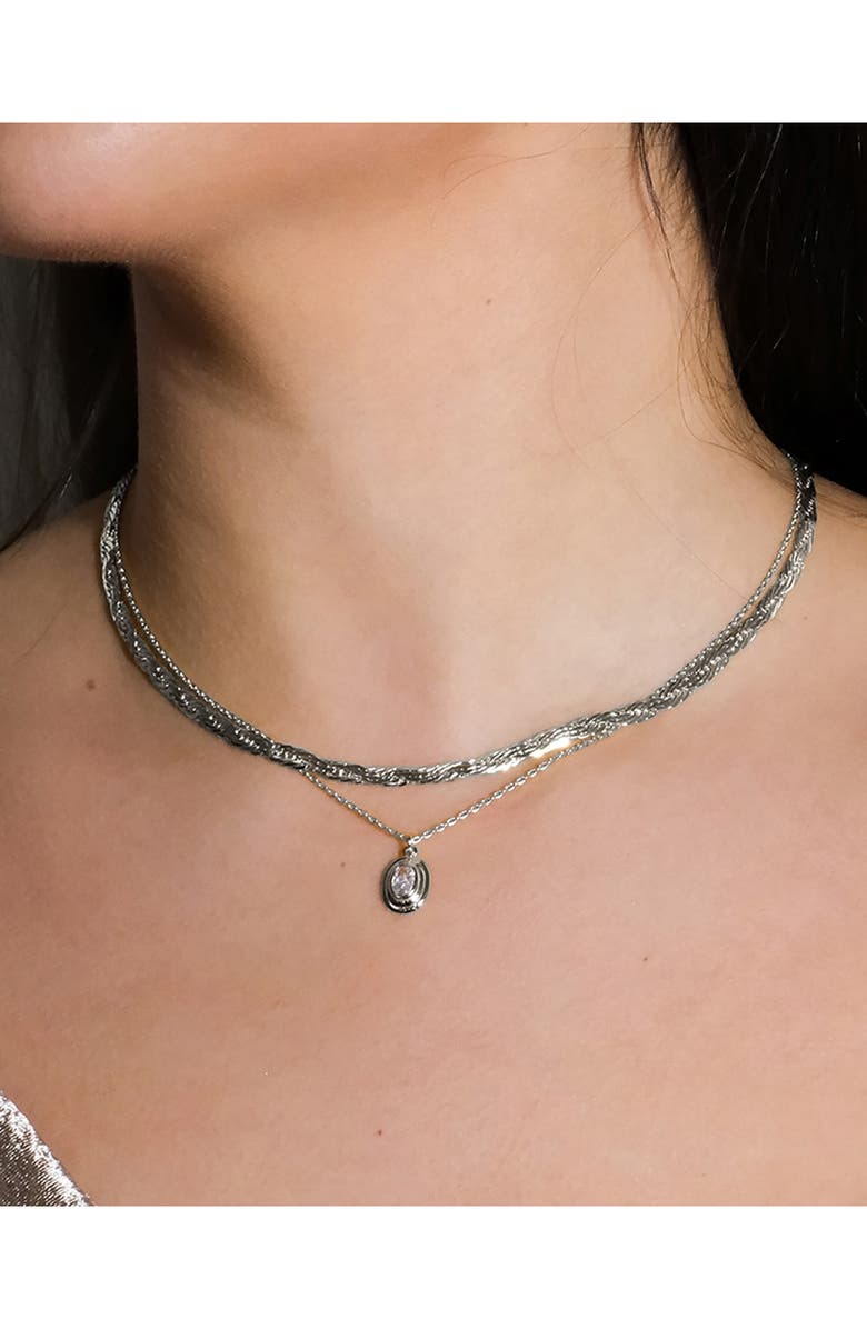 Sterling Forever Betsy Oval Cubic Zirconia Pendant Necklace, Alternate, color, Silver