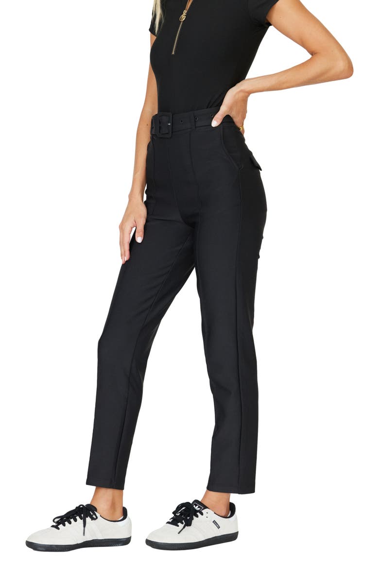 Goldie Byrd Belted Hybrid Pants, Main, color, Black
