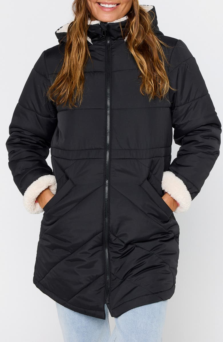 Rip Curl Anti-Series Anoeta Water Repellent Longline Quilted Coat, Main, color, Washed Black