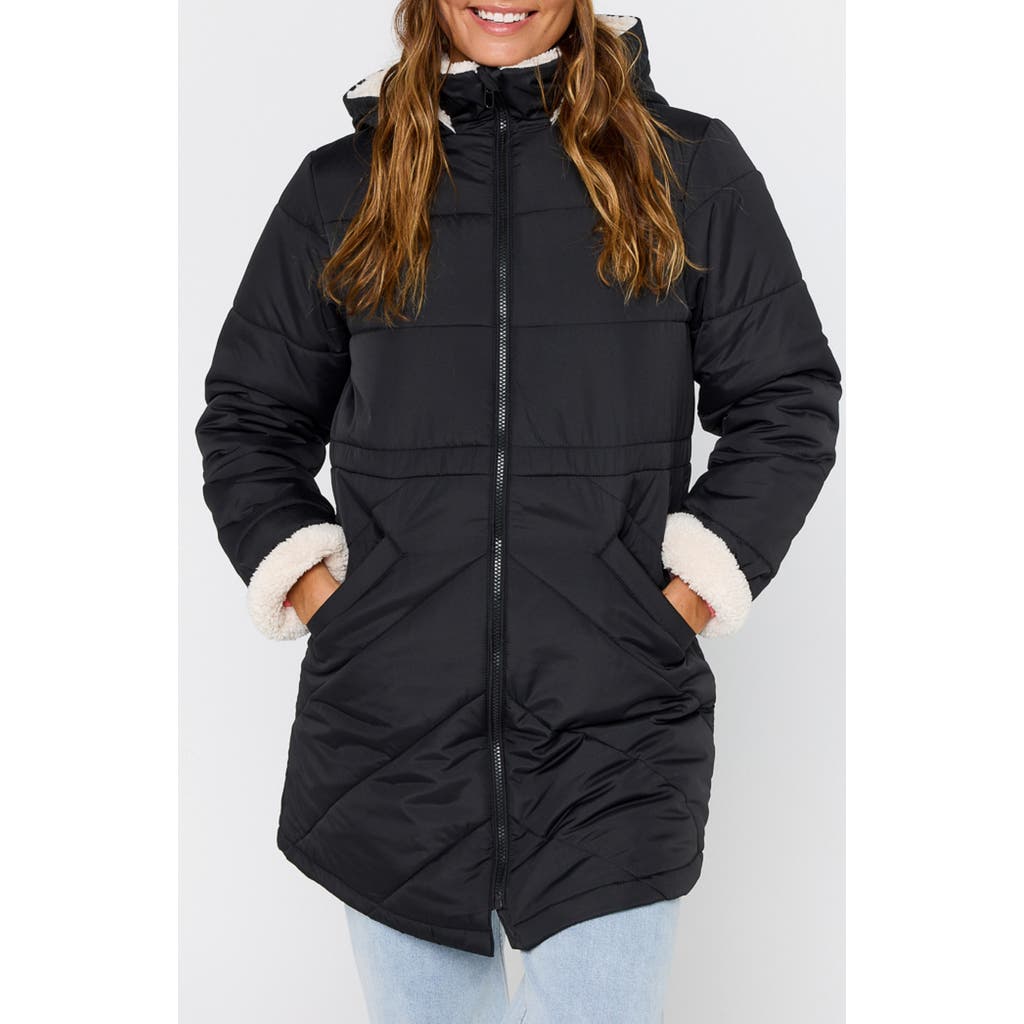 Rip Curl Anti-series Anoeta Water Repellent Longline Quilted Coat In Black