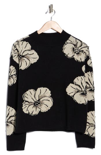 By Design Jadelyn Floral Mock Neck Sweater In Black