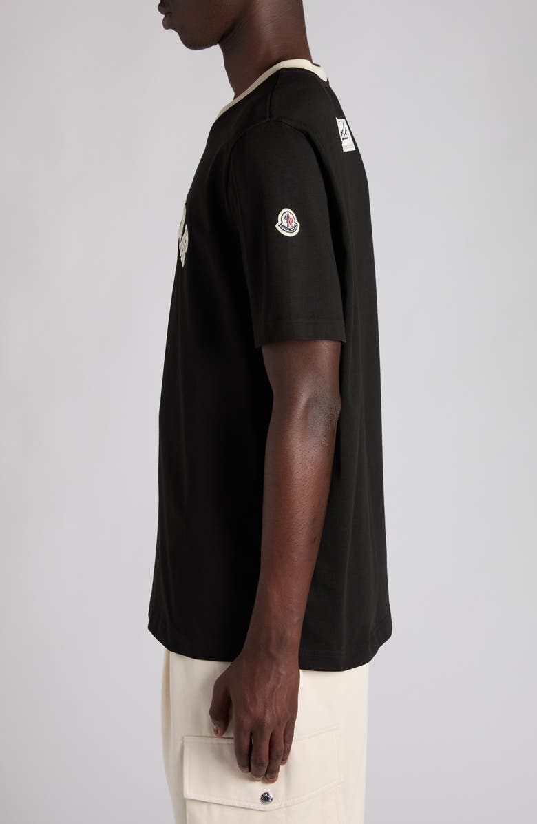 Moncler Logo Patch V-Neck Cotton T-Shirt, Alternate, color, Black