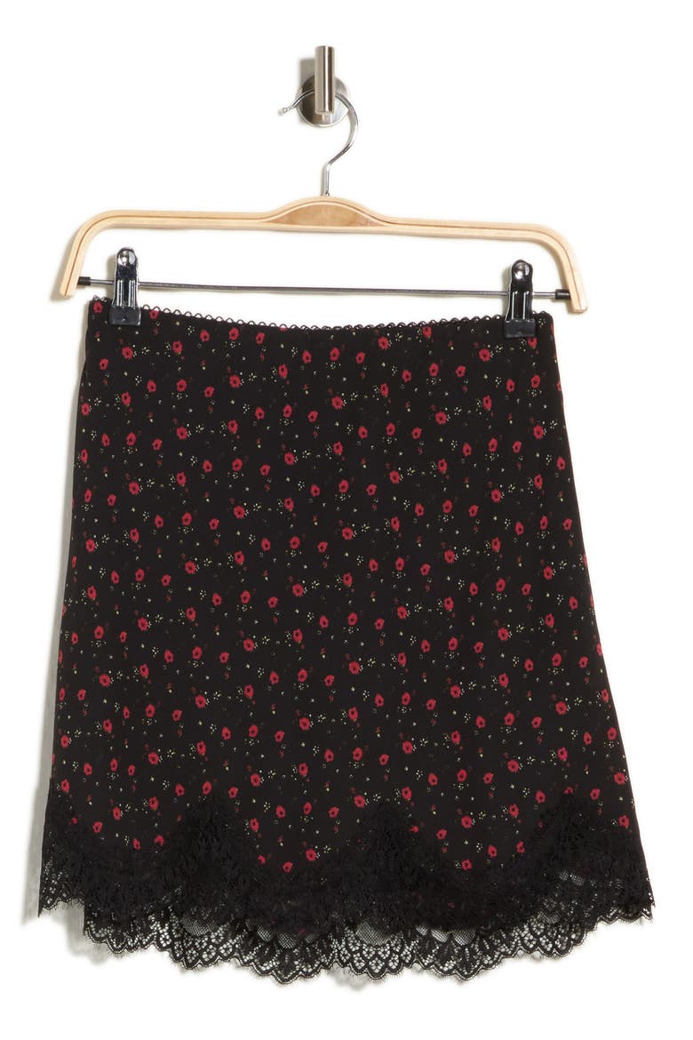 Floral Lace Trim Miniskirt, Main, color, BLACK RED FLORAL