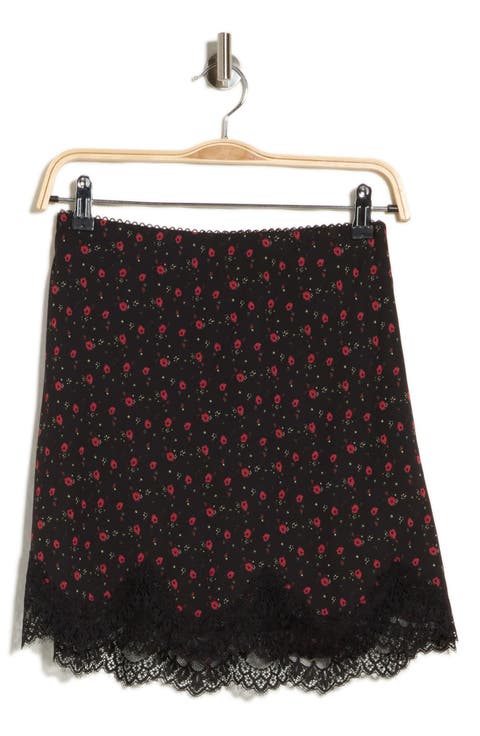 Floral Lace Trim Miniskirt
