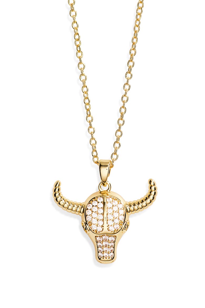 CZ Longhorn Pendant Necklace, Alternate, color, CLEAR- GOLD