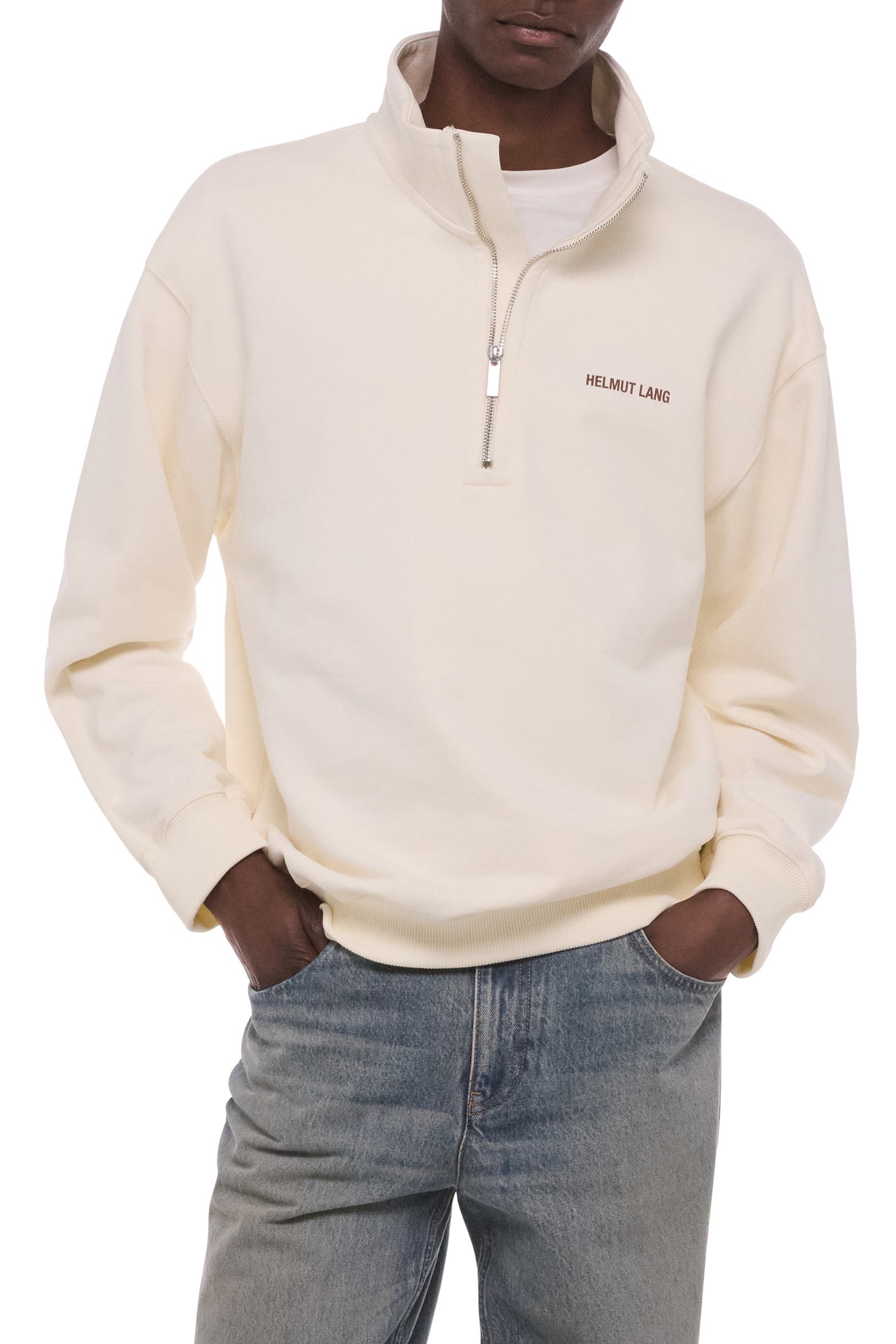 Mart Zip Code Helmut Lang Logo Quarter Zip Cotton Pullover (Men) | Nordstrom