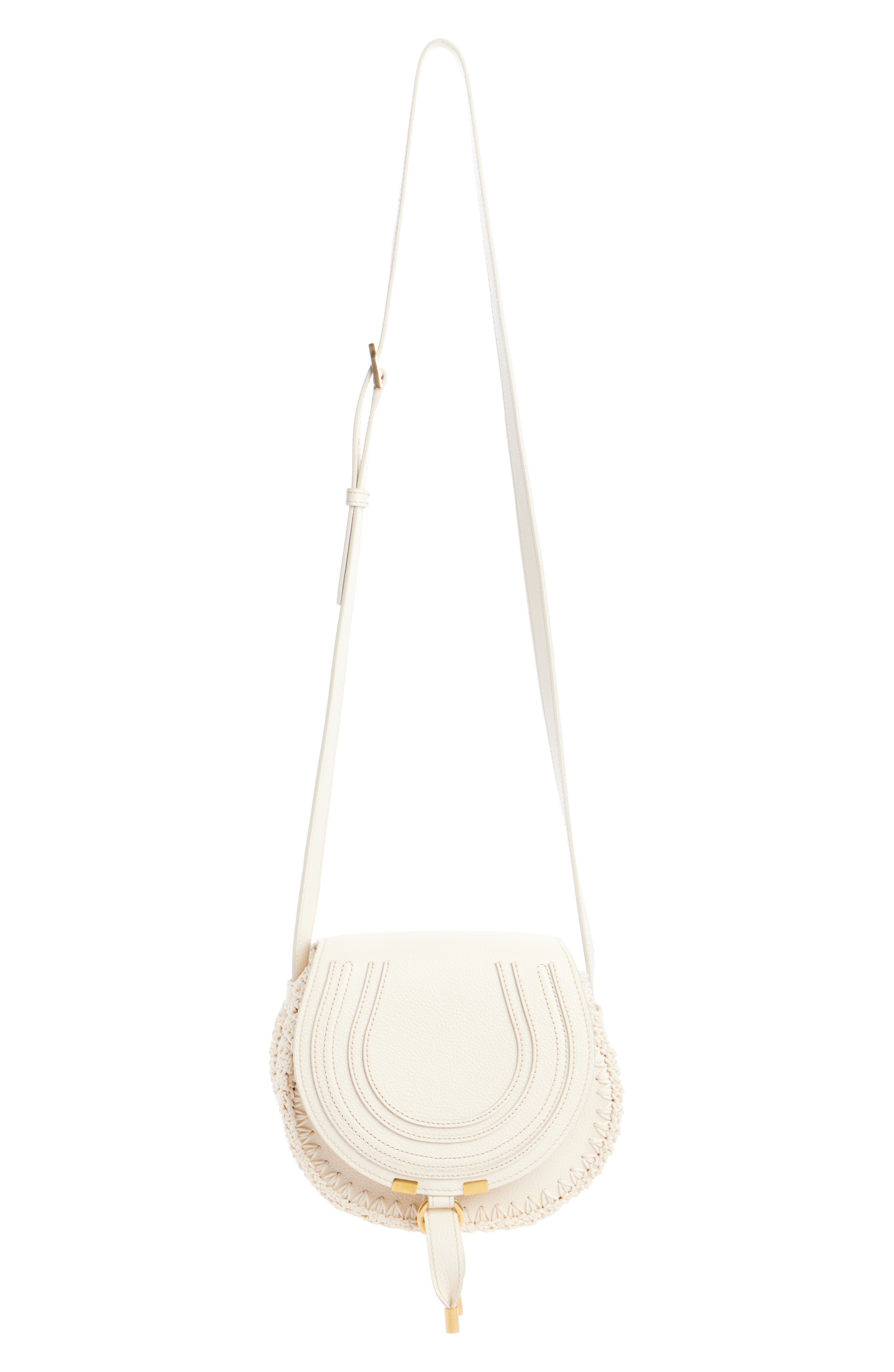 Chloé Small Marcie Crochet Trim Leather Crossbody Bag, Alternate, color, 