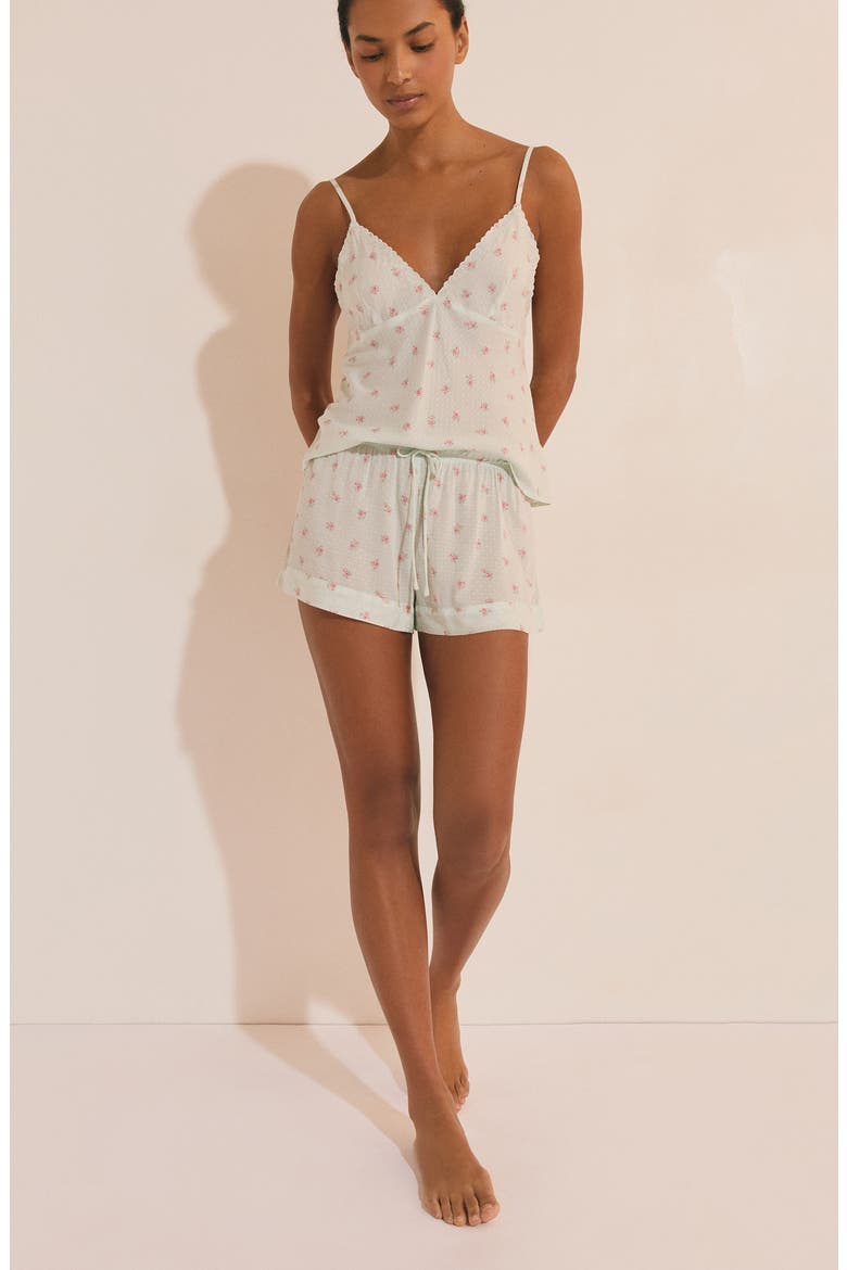 Olivya Floral Swiss Dot Pajama Shorts, Alternate, color, IMP FOND VERT