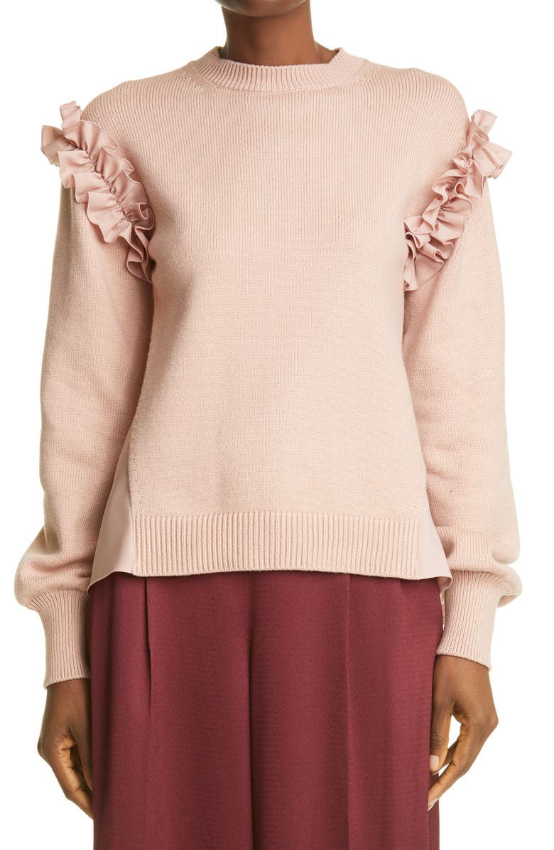 Adeam Ruffle Mixed Media Sweater, Main, color,