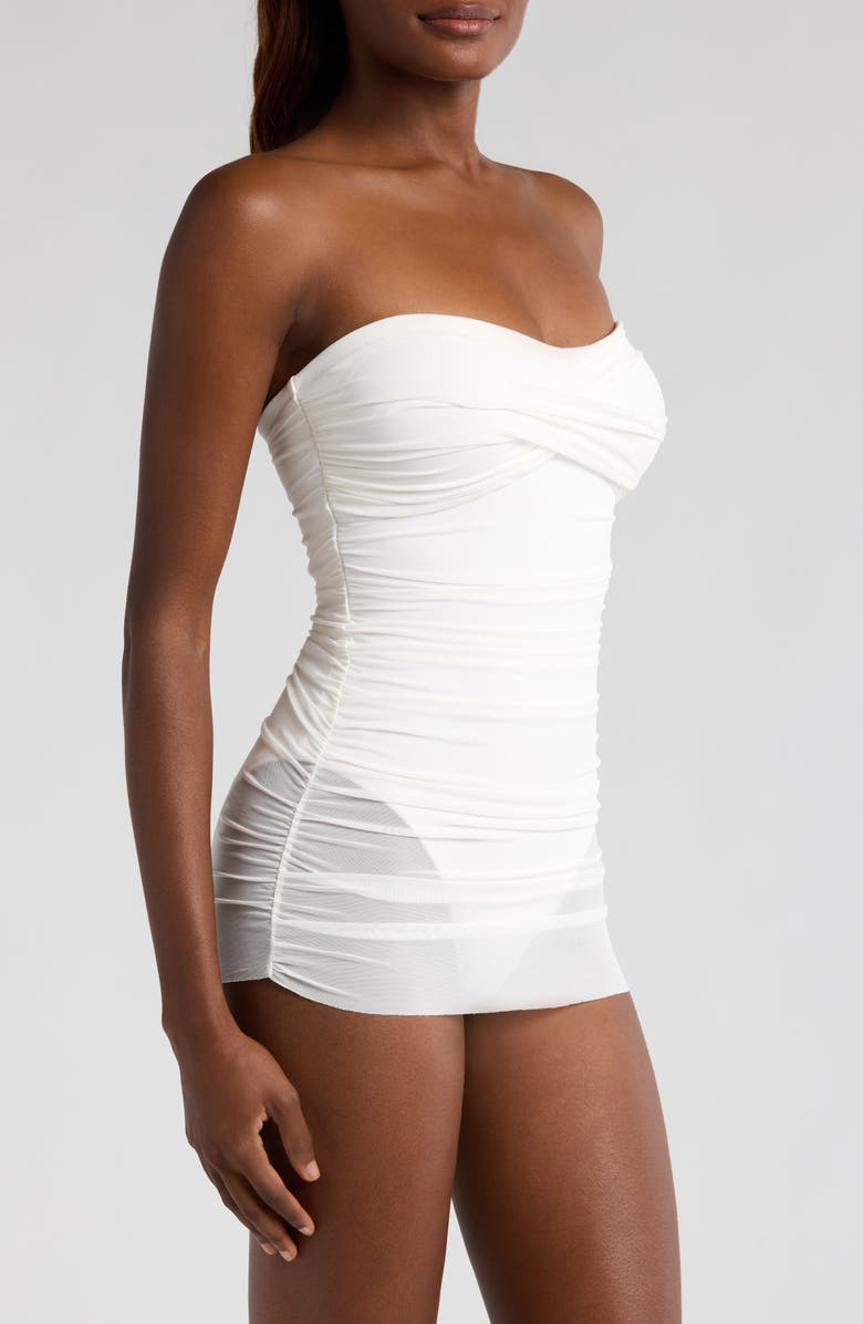 Hutch Radlee Strapless Mesh Overlay Skirted One-Piece Swimsuit, Alternate, color, White