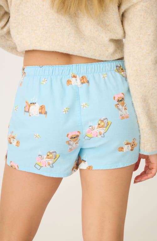 Pj Salvage Print Cotton Flannel Pajama Shorts In Blue
