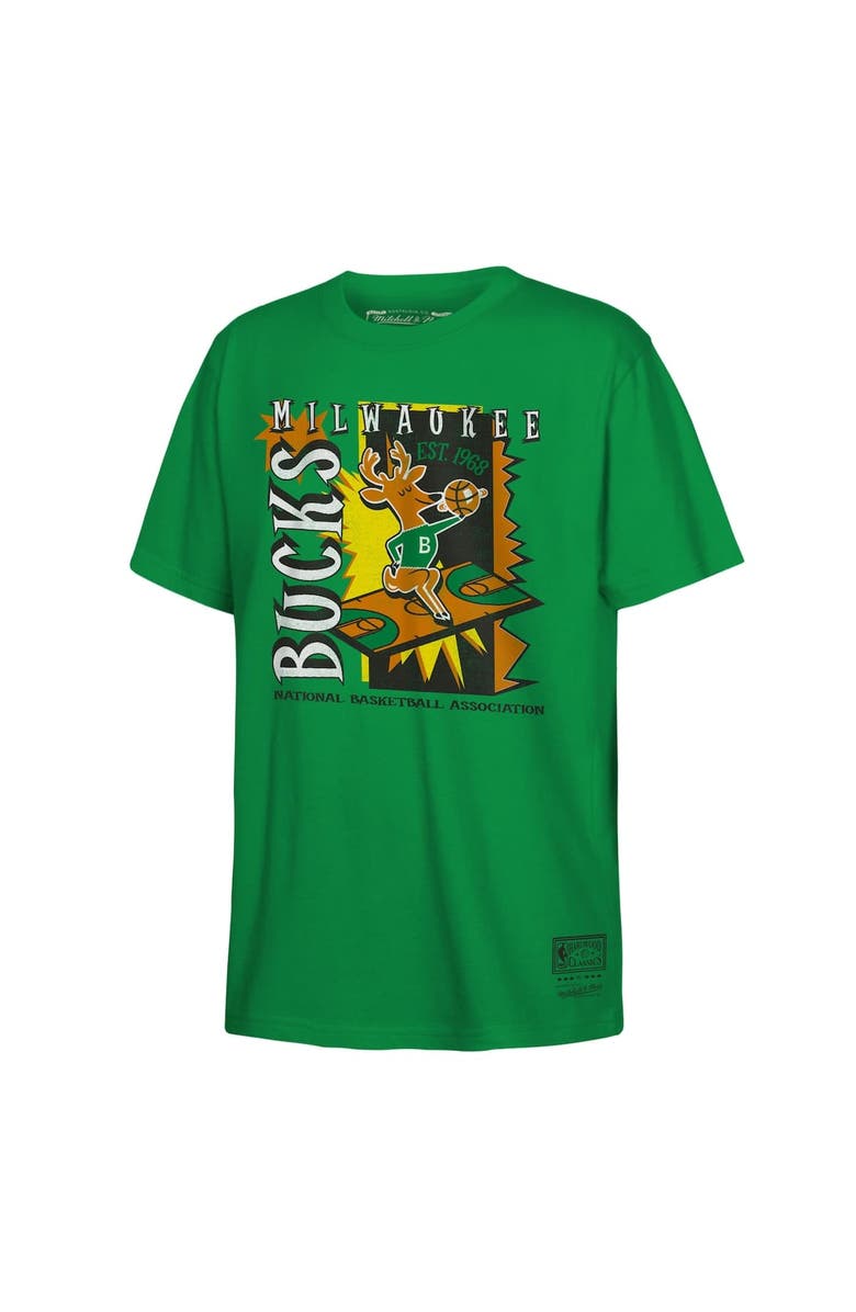 Mitchell & Ness Youth Mitchell & Ness Green Milwaukee Bucks Retro '90s Poster T-Shirt, Alternate, color, Green