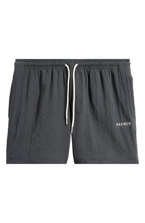 Pacsun Solid Seersucker Swim Trunks In Black Oyster