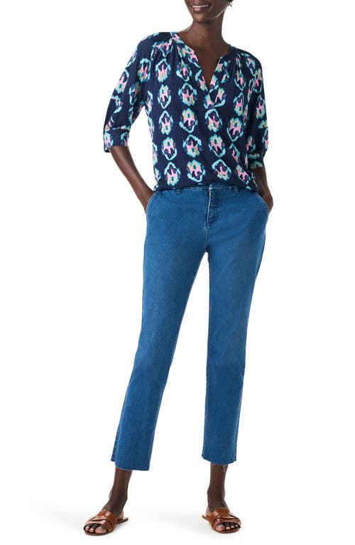 Nic + Zoe Nic+zoe Ocean Batik Elbow Sleeve Top In Indigo Multi