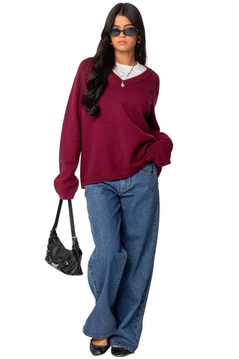 Martha Oversize V-Neck Sweater, Alternate, color, BURGUNDY