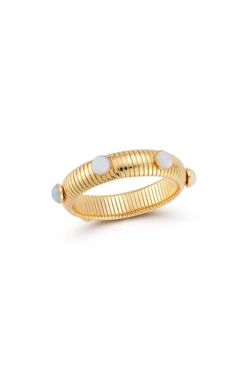 18K Gold Plated Synthetic Moonstone Bangle Bracelet