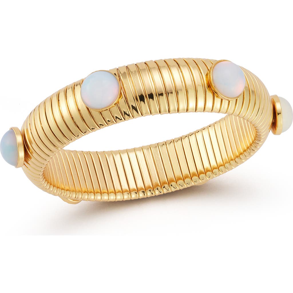 CHLOE & MADISON CHLOE AND MADISON 18K GOLD PLATED SYNTHETIC MOONSTONE BANGLE BRACELET