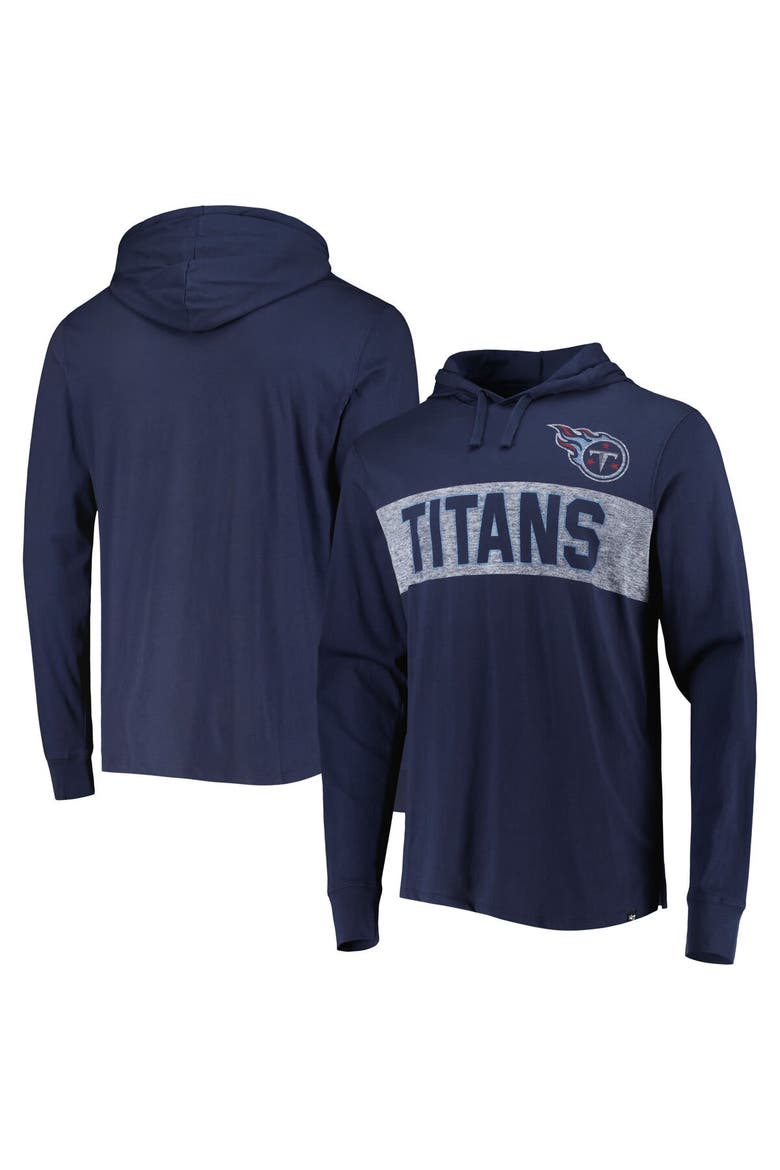 Men's '47 Navy Tennessee Titans Field Franklin Hooded Long Sleeve T-Shirt, Alternate, color, Navy