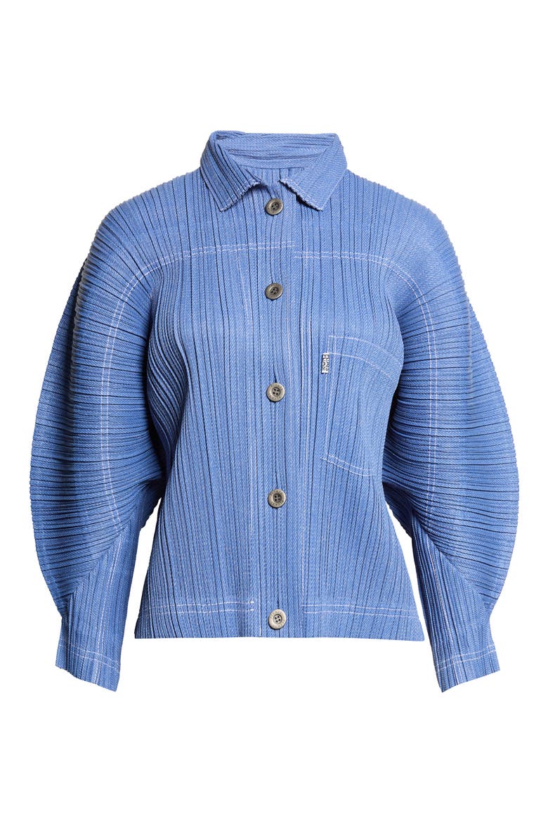 Plissé Denim Jacket, Main, color, BLUE