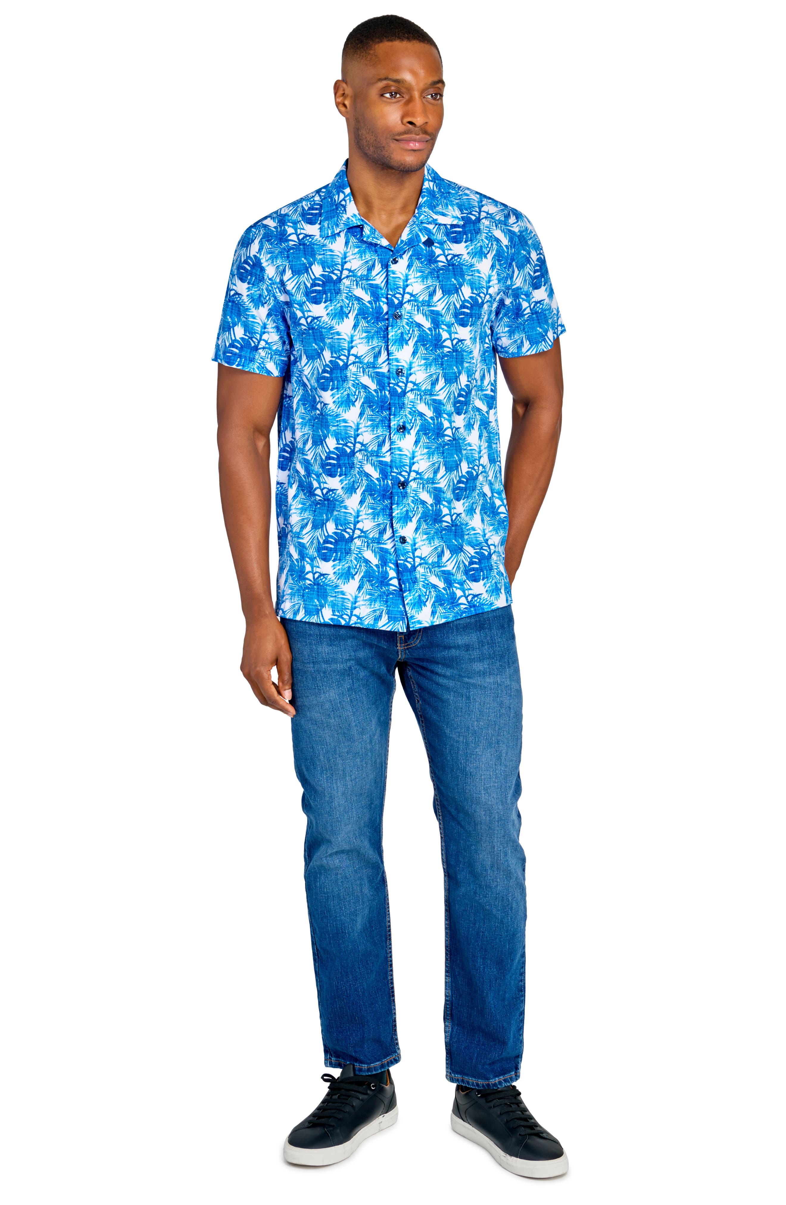CONSTRUCT Duo Palm Print Camp Shirt (Men) | Nordstromrack