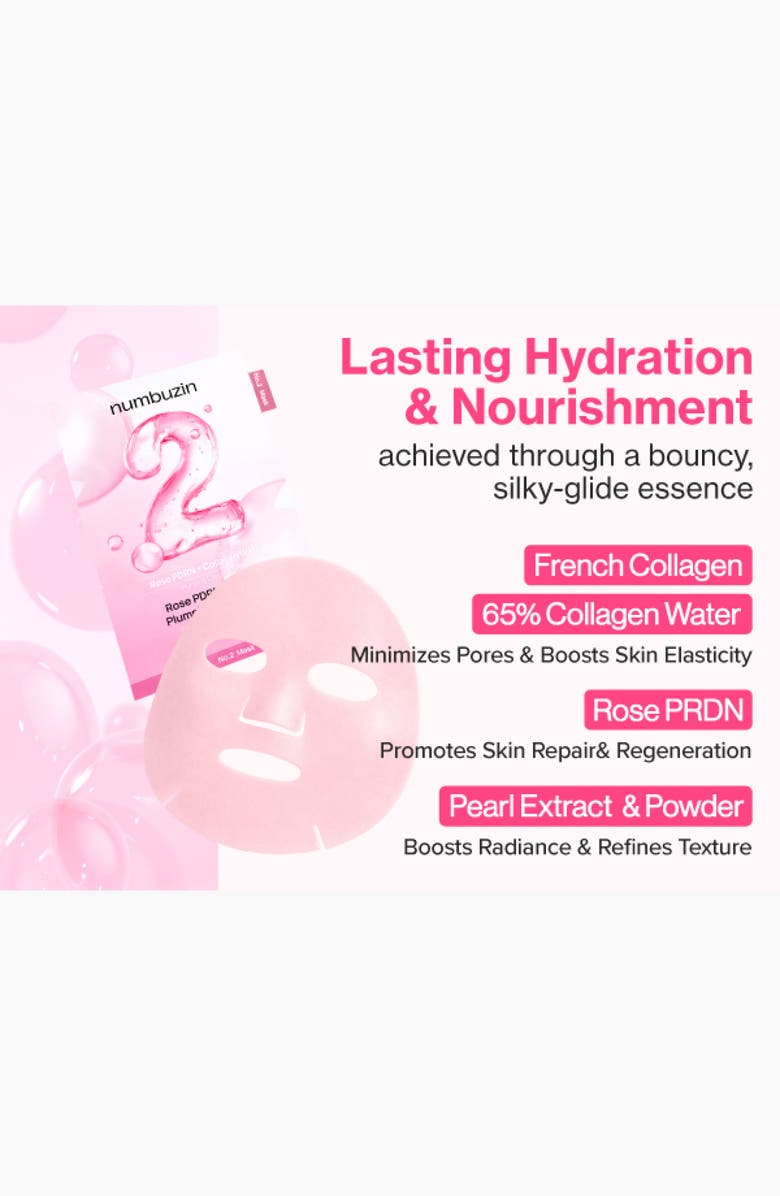 Numbuzin 5-Pack No.2 Rose PDRN Collagen Sheet Masks, Alternate, color,