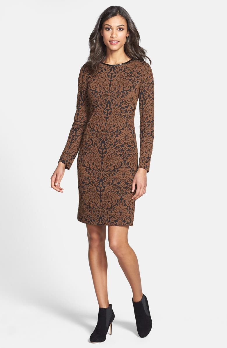 Vince Camuto Long Sleeve Jacquard Sheath Dress, Alternate, color, 
