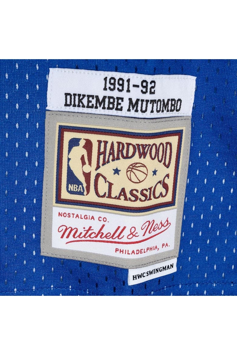 Men's Mitchell & Ness Dikembe Mutombo Royal/Gold Denver Nuggets Hardwood Classics 1991/92 Split Swingman Jersey, Alternate, color, Royal