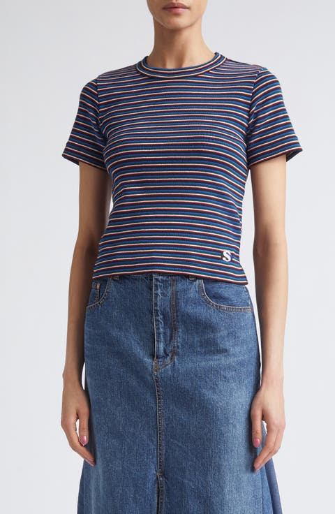 Stripe Rib Cotton T-Shirt