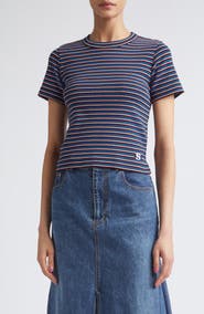 Sacai Stripe Rib Cotton T-Shirt