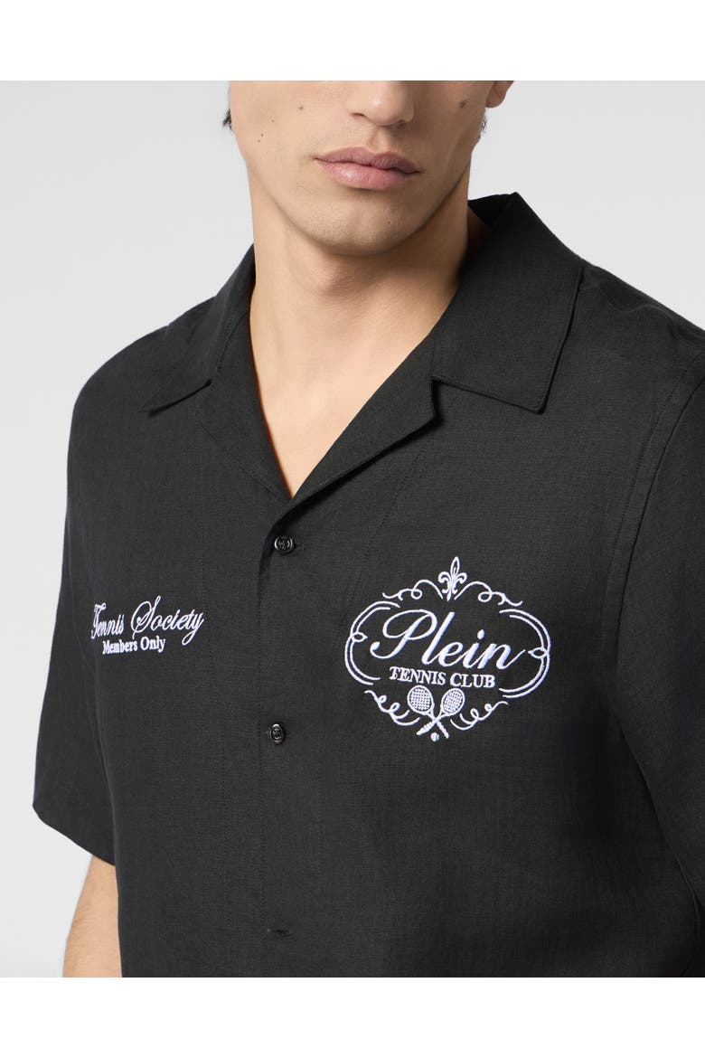 Linen Bowling Shirt Tennis Club Men, Alternate, color, black