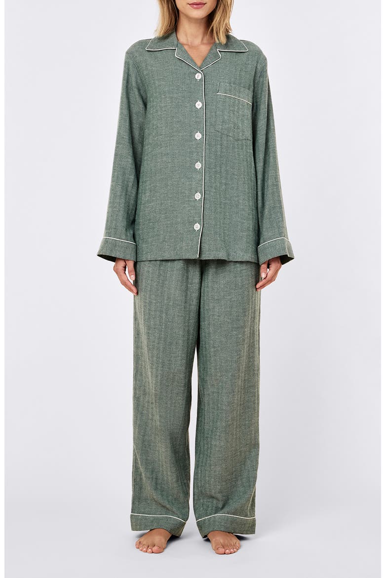 Brushed Herringbone Pajamas, Main, color, DEEP EMERALD