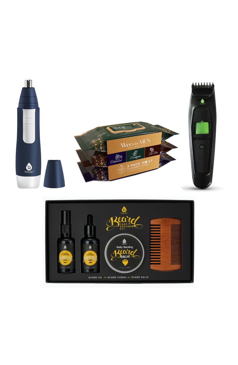 PURSONIC Full-Range Men's Grooming 4-Piece Beard Care Set, Main, color, Black