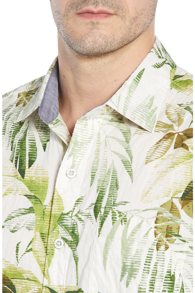 Don't Leaf Me Now Classic Fit Tropical Print Sport Shirt, Alternate, color, COCONUT CREAM