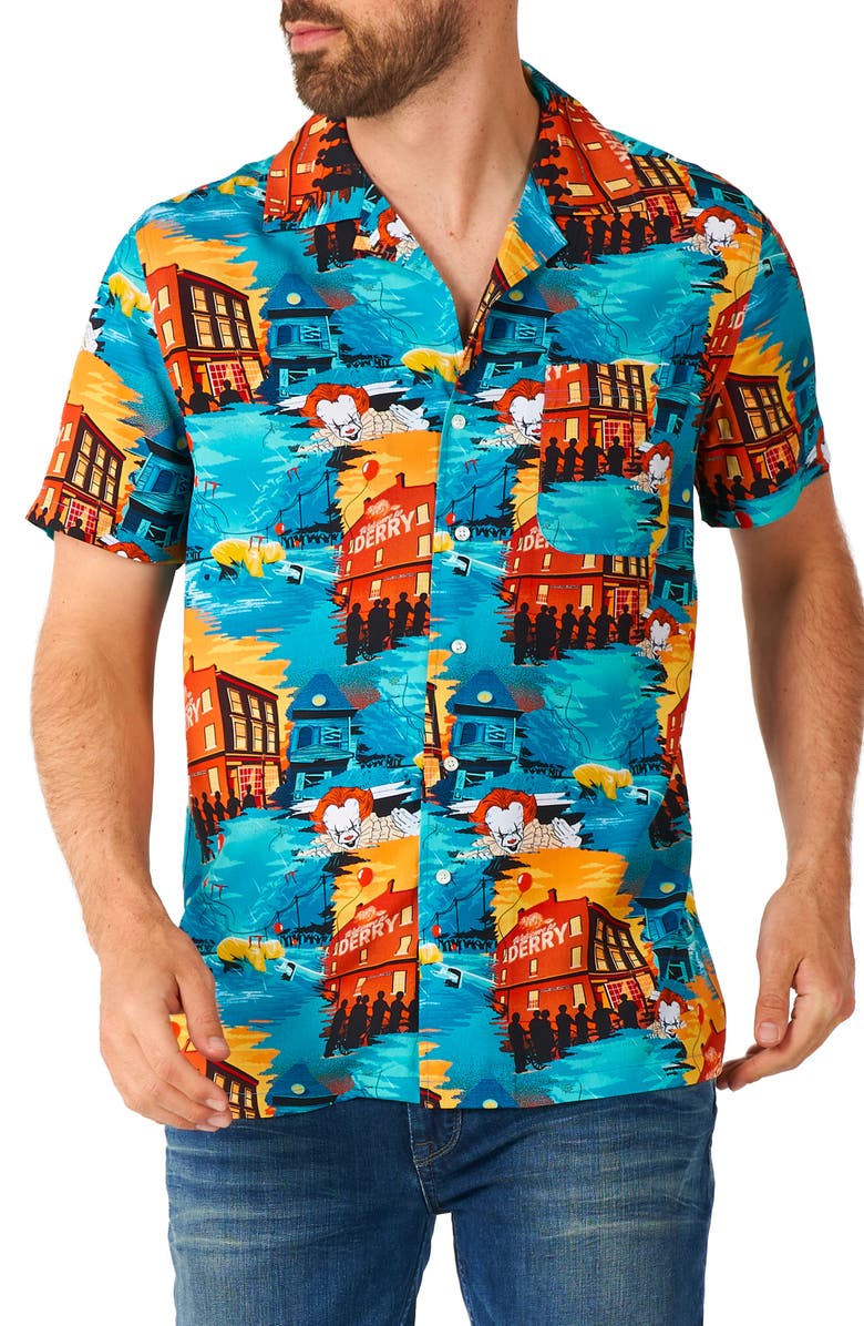 OppoSuits It Short Sleeve Button-Up Camp Shirt, Main, color, Blue Multi