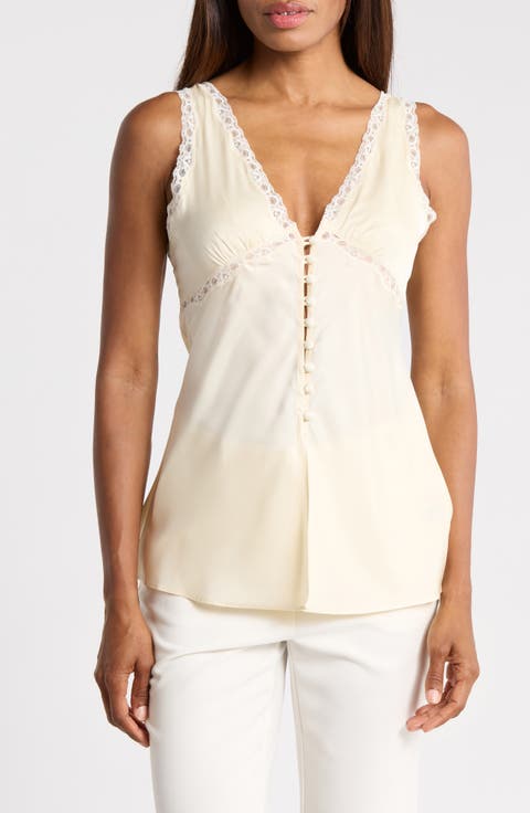 Lace Trim Deep V-Neck Top