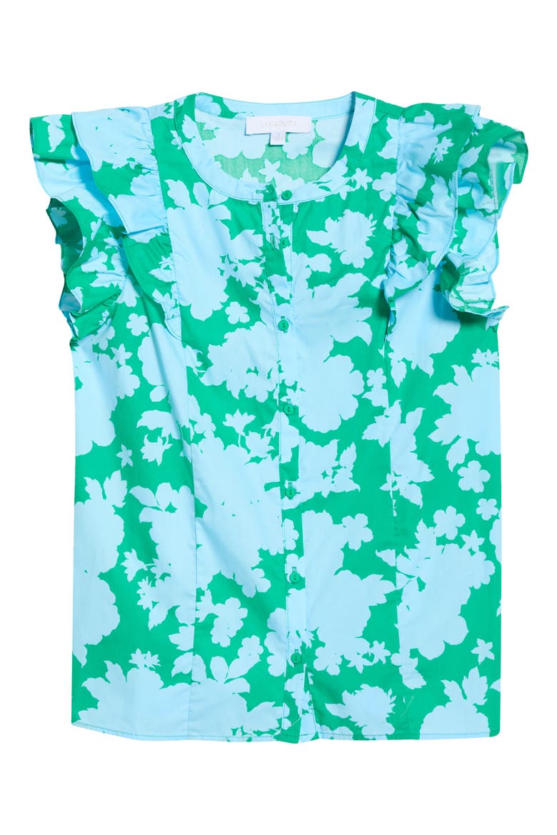 Riona Floral Sammi Cotton Button-Up Shirt, Alternate, color, BLUE-KELLY
