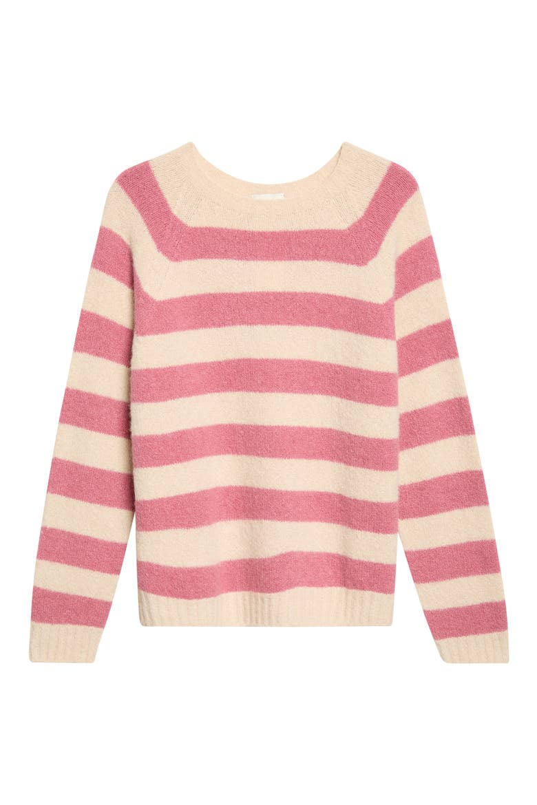 Striped Alpaca Blend Crewneck Sweater, Alternate, color, RASPBERRY