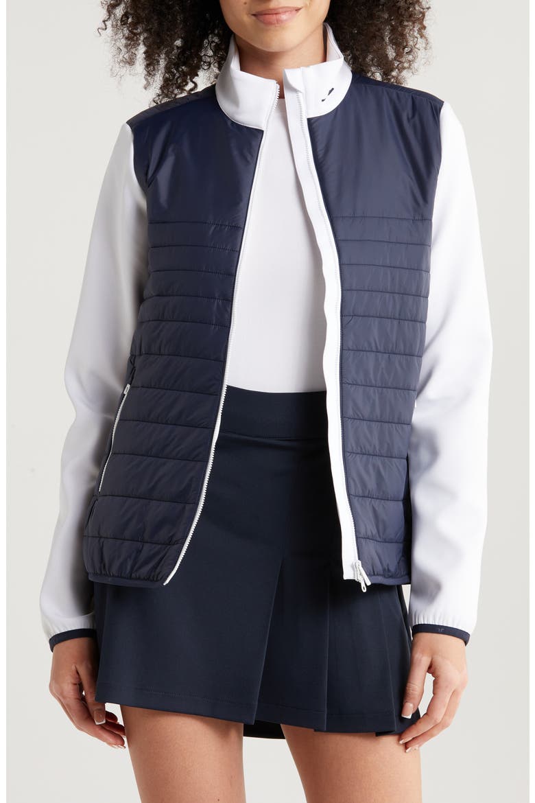 Martina Colorblock Quilted Hybrid Jacket, Main, color, NAVY
