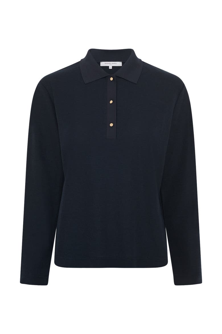 Hilary Long Sleeve Polo Shirt, Alternate, color, Navy Blue
