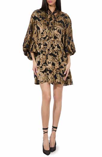 Alice + Olivia Opal Tie Neck Long Sleeve Minidress