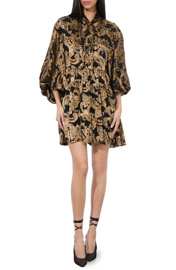 Alice And Olivia Alice + Olivia Opal Tie Neck Long Sleeve Minidress