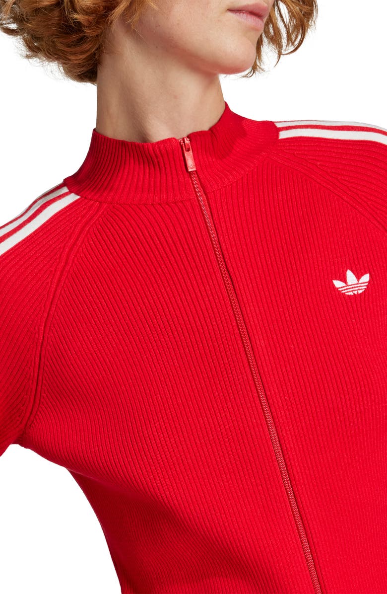 adidas 3-Stripes Slim Knit Track Jacket, Alternate, color, Better Scarlet