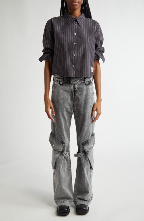 Acne Studios Satai Stripe Crop Organic Cotton Poplin Button-up Shirt In Purple