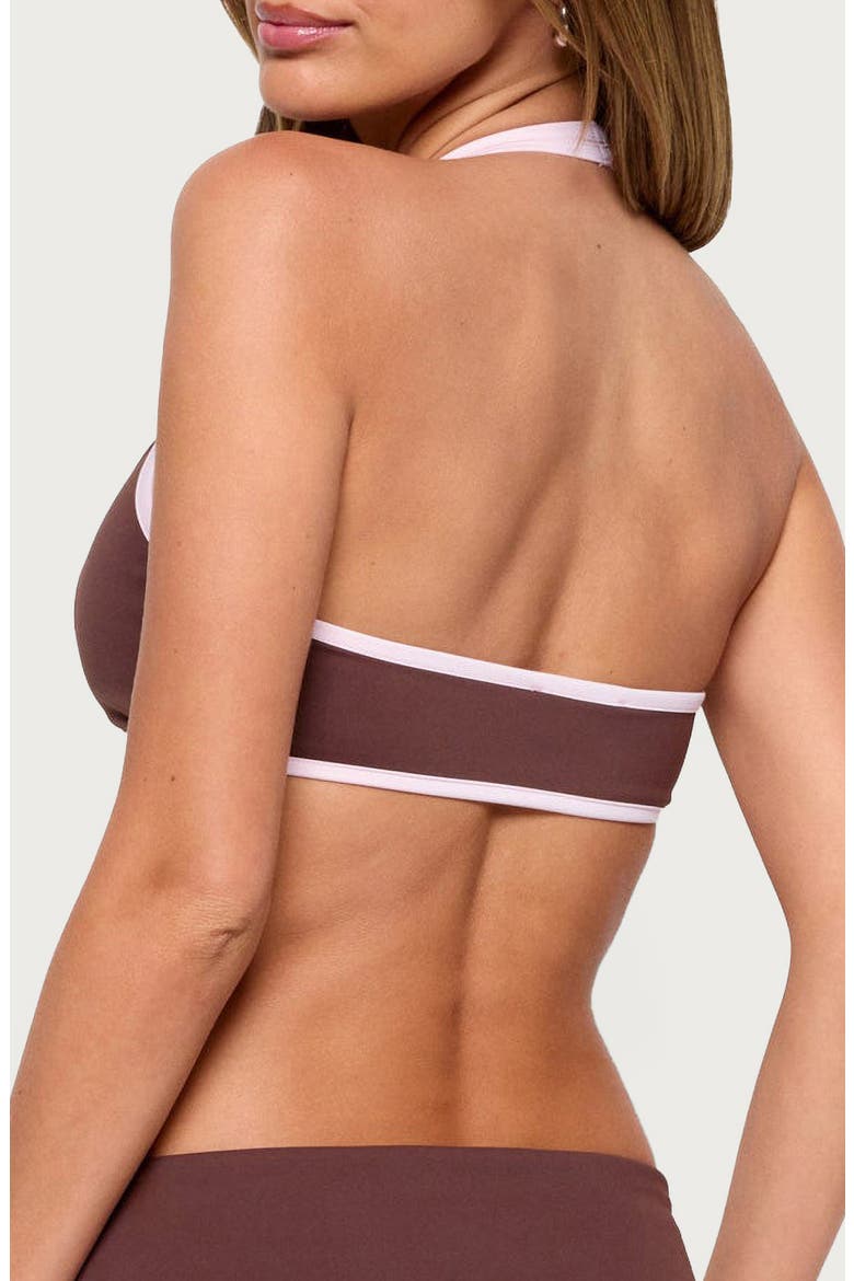 Anica Contrast Trim Halter Bralette, Alternate, color, BROWN