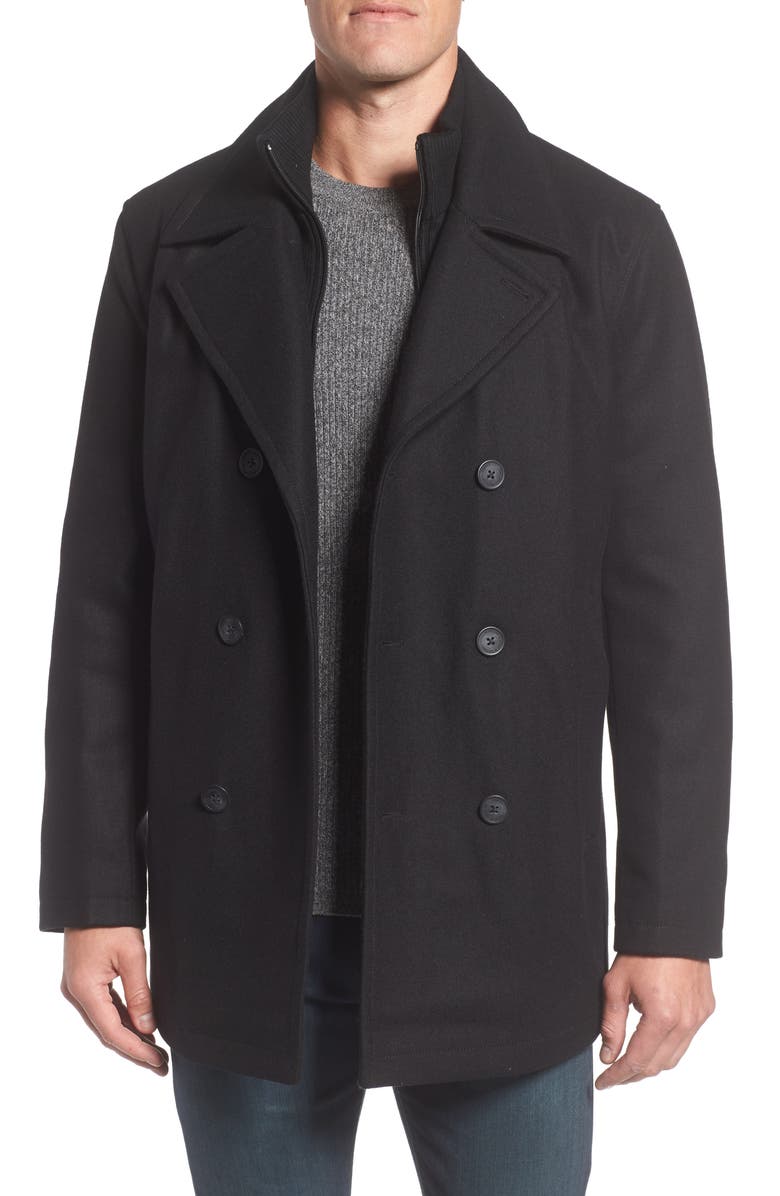 Marc New York Burnett Wool Blend Peacoat with Front Insert, Main, color, 