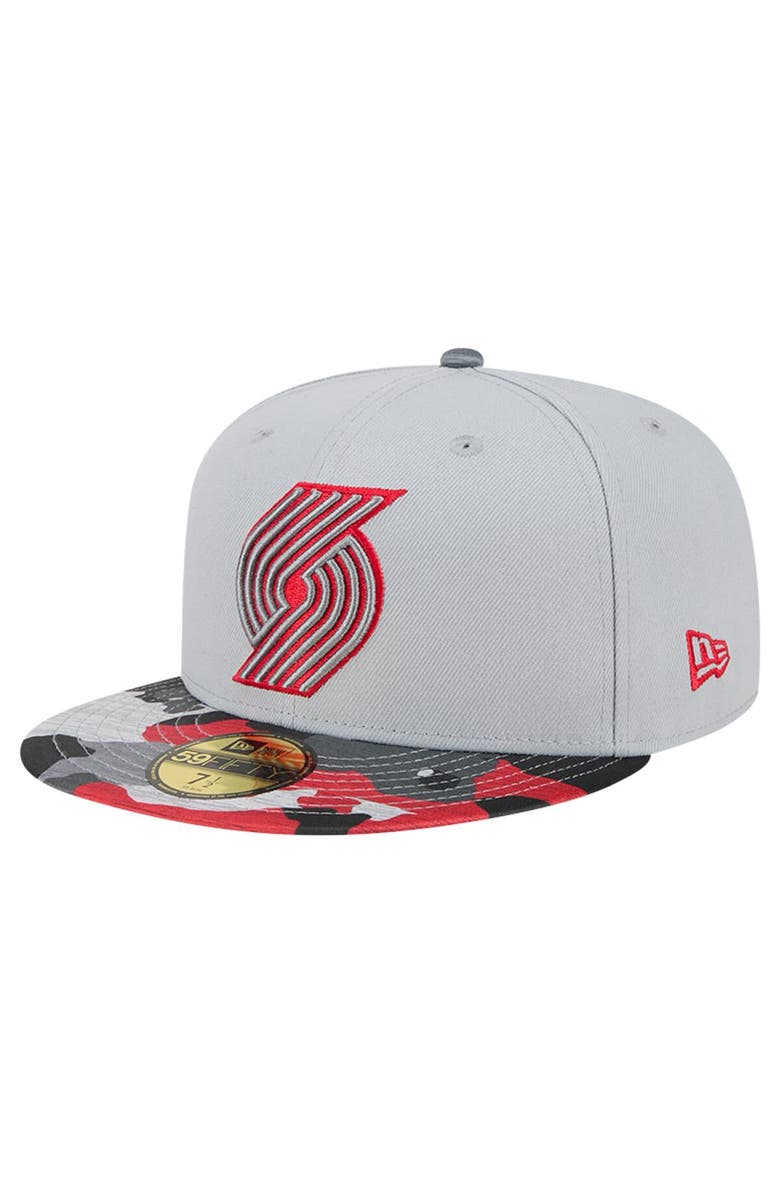 New Era Men's New Era Gray Portland Trail Blazers Active Color Camo Visor 59FIFTY Fitted Hat, Main, color, Gray