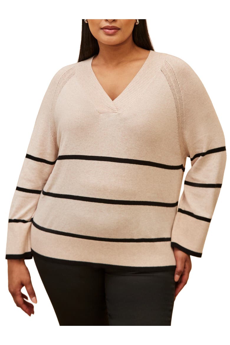 Striped V-Neck Jumper, Alternate, color, Cream