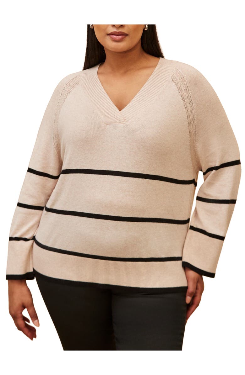 Live Unlimited Striped V-Neck Jumper, Alternate, color, Cream