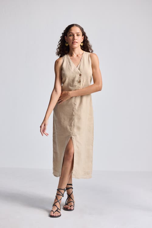 Reistor Straight Dress With Front Slit In Neutral Beige Hemp In Neutral