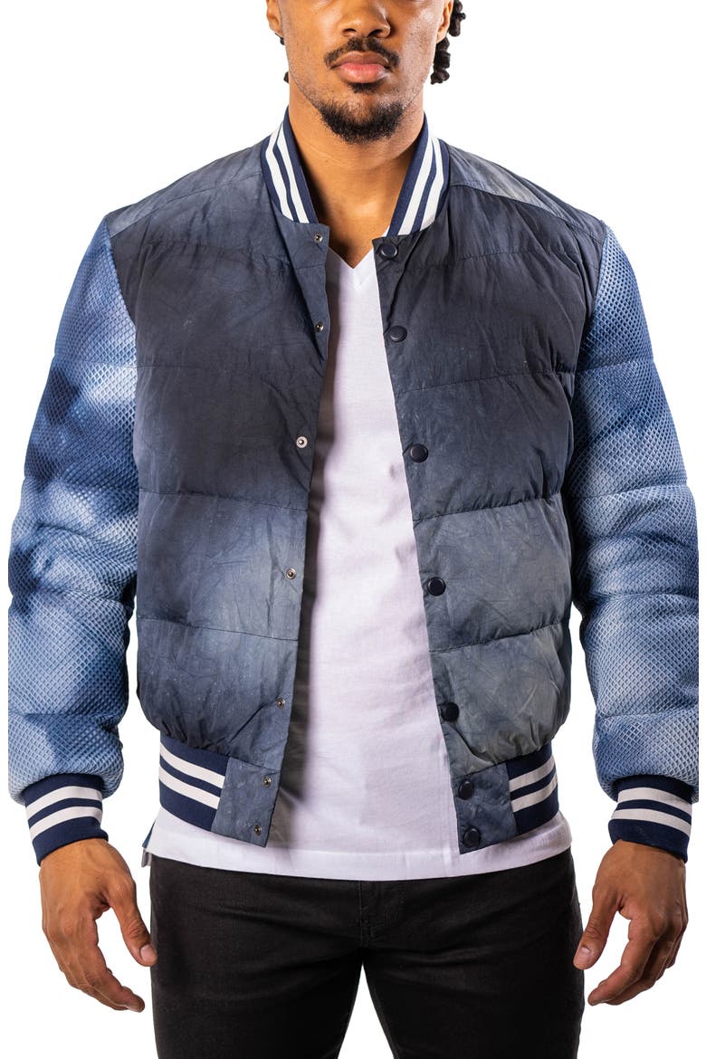 Ocean Sky Blue Quilted Bomber Jacket, Main, color, BLUE